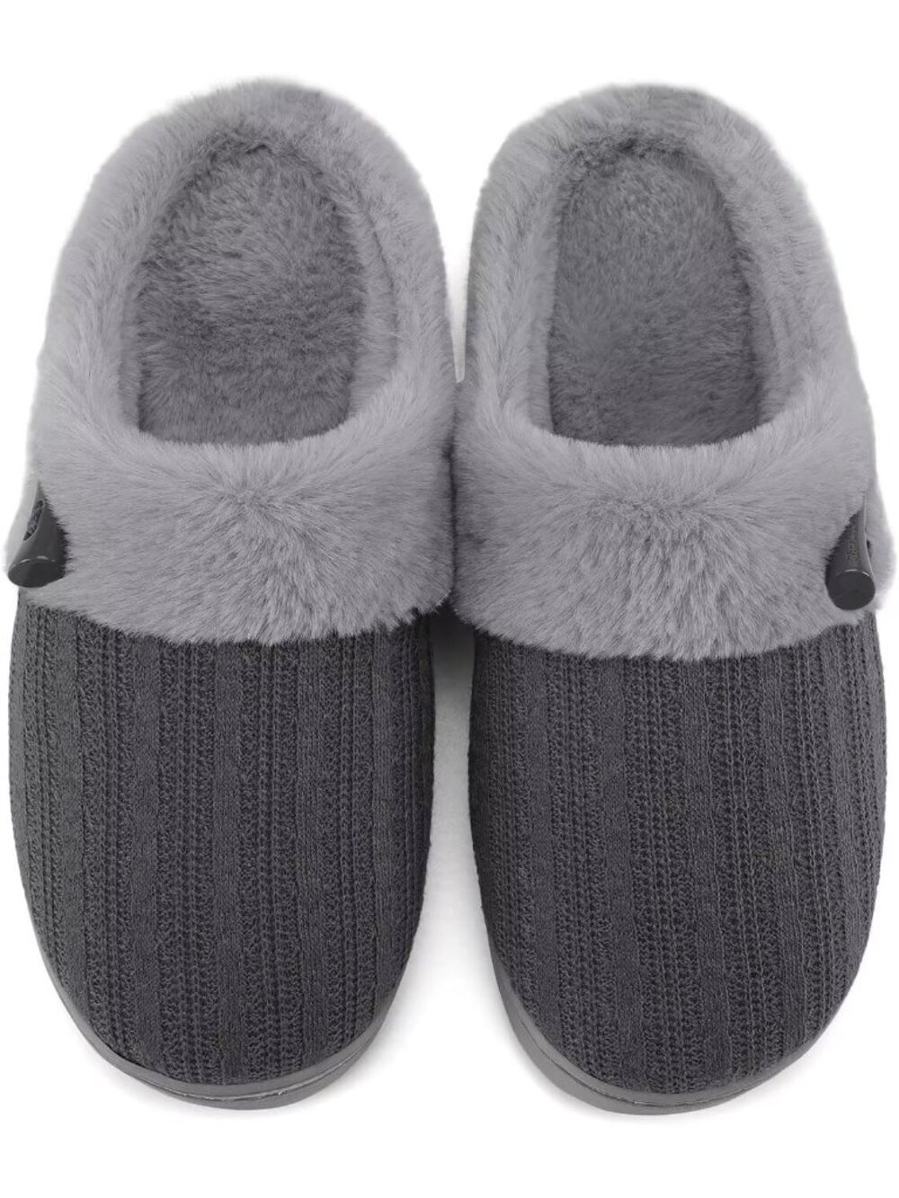 Women's Grey Memory Foam Fuzzy Warm Plush Shoes Indoor Slip On Fluffy Slippers